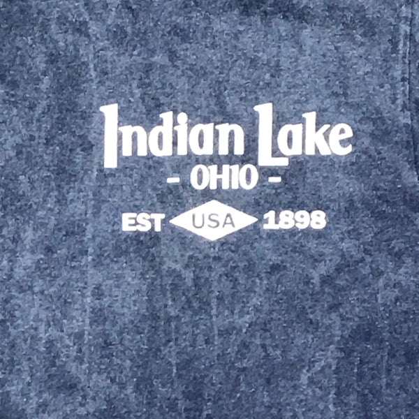 Indian Lake Ohio Nautical Trade Mark Short Sleeve T-Shirt Mineral Wash Navy Graphic Designer Tee
