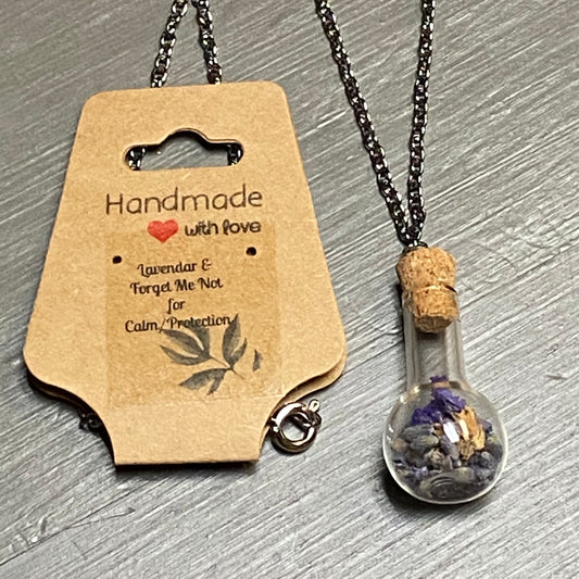 Dried Floral Necklace Vile Lavender Forget Me Not