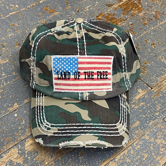 Land of the Free American Flag Patch Faded Camo Embroidered Ball Cap