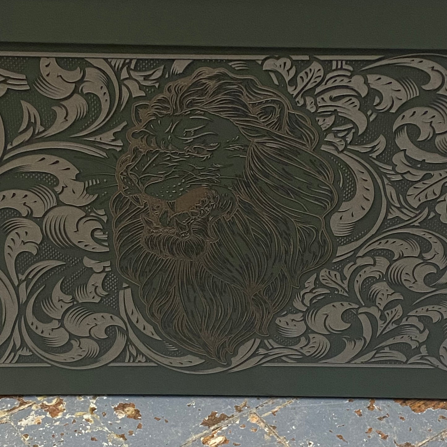 Laser Engraved Metal Military Ammo Can Large Lion Scroll