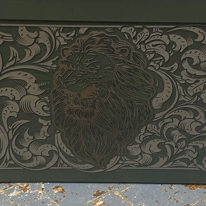 Laser Engraved Metal Military Ammo Can Large Lion Scroll