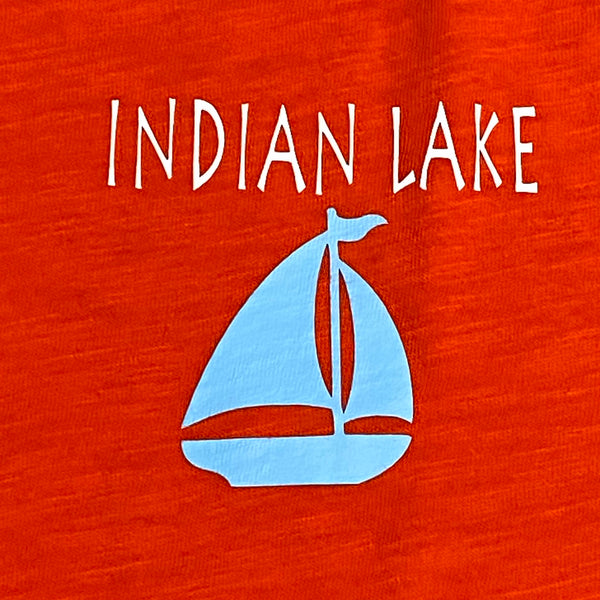 Indian Lake Sailboat Graphic Designer Short Sleeve V-Neck Scoop Neck Ladies T-Shirt Orange