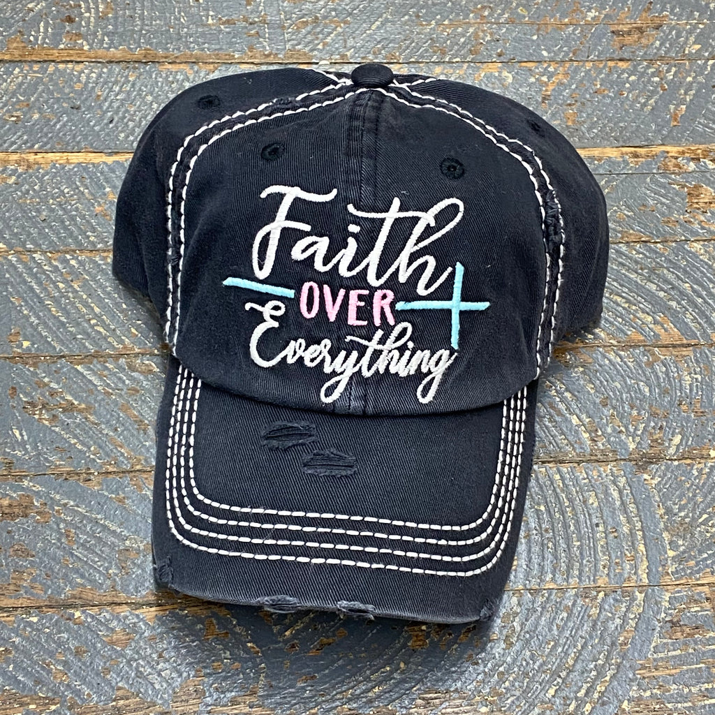 Faith Over Everything Rugged Black Embroidered Ball Cap