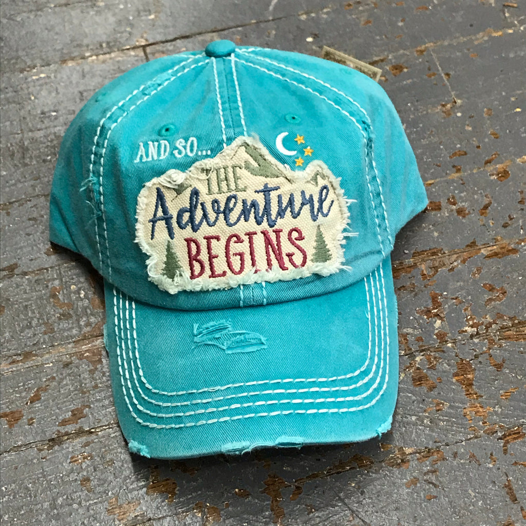 And So The Adventure Begins Patch Rugged Aqua Teal Embroidered Ball Cap