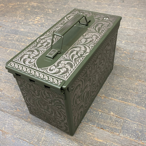 Laser Engraved Metal Military Ammo Can Large Scroll
