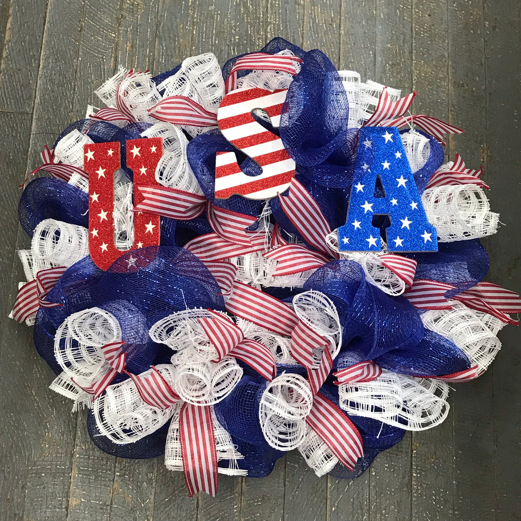 USA Patriotic Americana Holiday Wreath Door Hanger