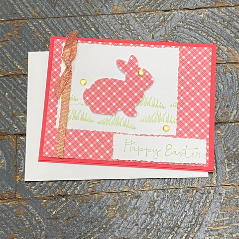 Happy Easter Checked Bunny Rabbit Handmade Stampin Up Greeting Card with Envelope