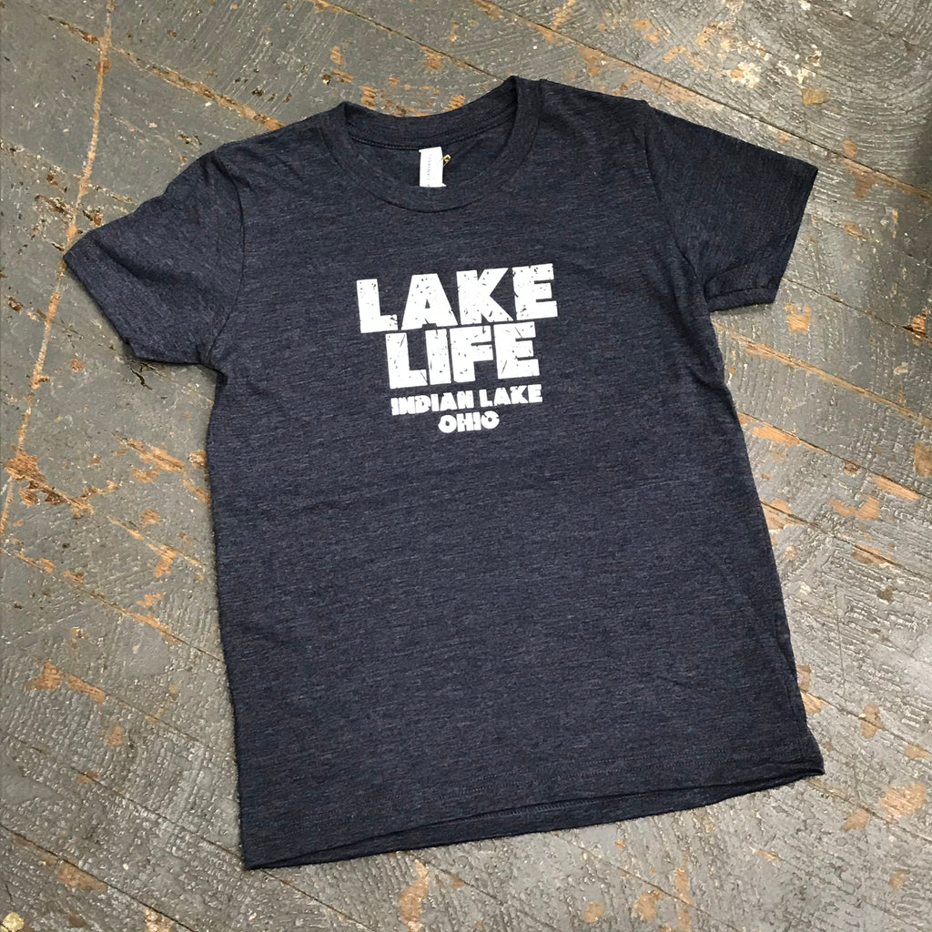 Indian Lake Ohio Lake Life Graphic Designer Short Sleeve Child Youth T-Shirt Heather Navy