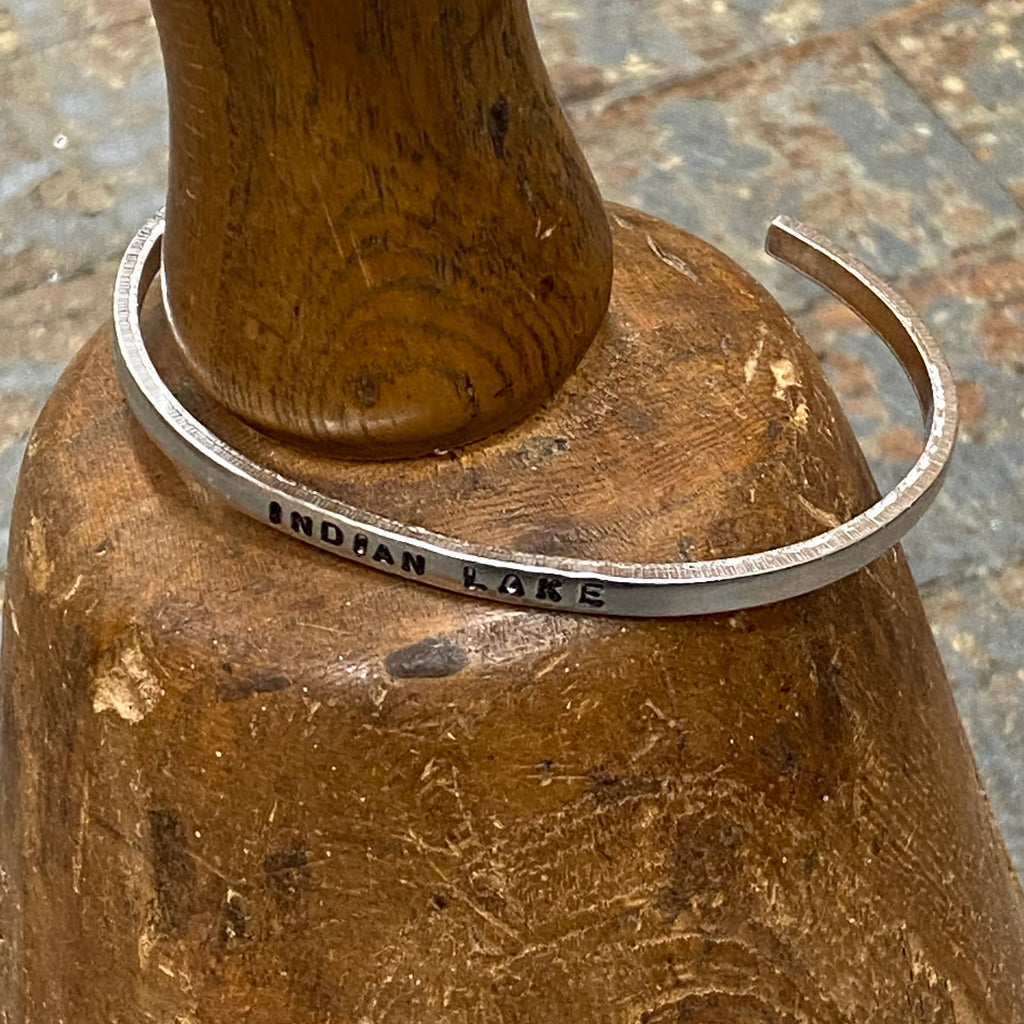 Indian Lake Silver Plated Skinny Custom Stamped Cuff Bracelet