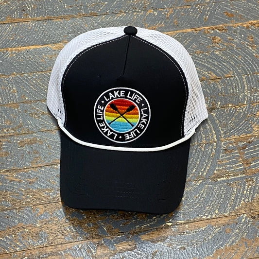 Lake Life Rainbow Paddle Hat Black Embroidered Trucker Ball Cap
