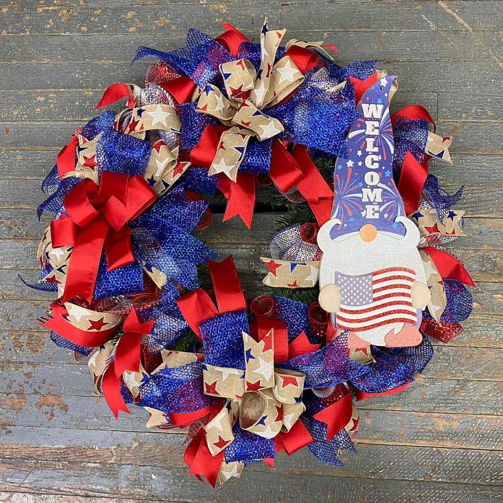 Welcome USA Gnome Tag Patriotic Americana Holiday Wreath Door Hanger