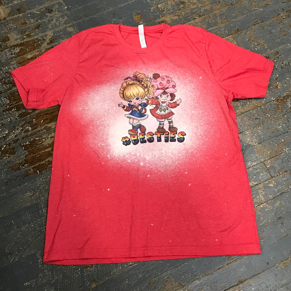 Besties Rainbow Brite Strawberry Shortcake 80s Cartoon Bleached Graphic Designer Short Sleeve T-Shirt