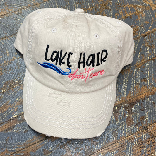Lake Hair Don't Care Khaki Rugged Embroidered Ball Cap
