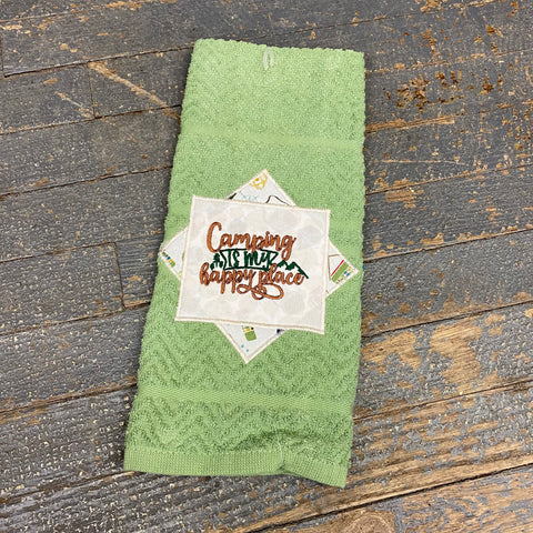 Kitchen Hand Towel Quilt Cloth Camping Happy Place Embroidered Green