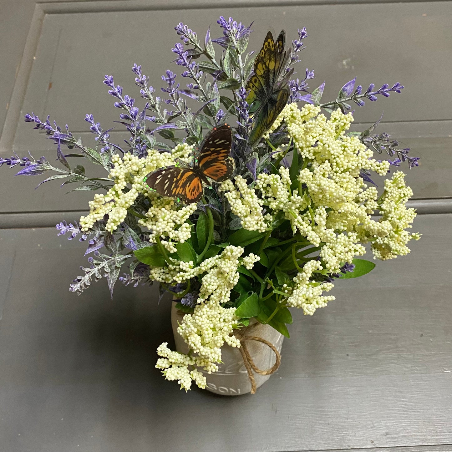 Floral Centerpiece Mason Ball Jar Lavender Babys Breath