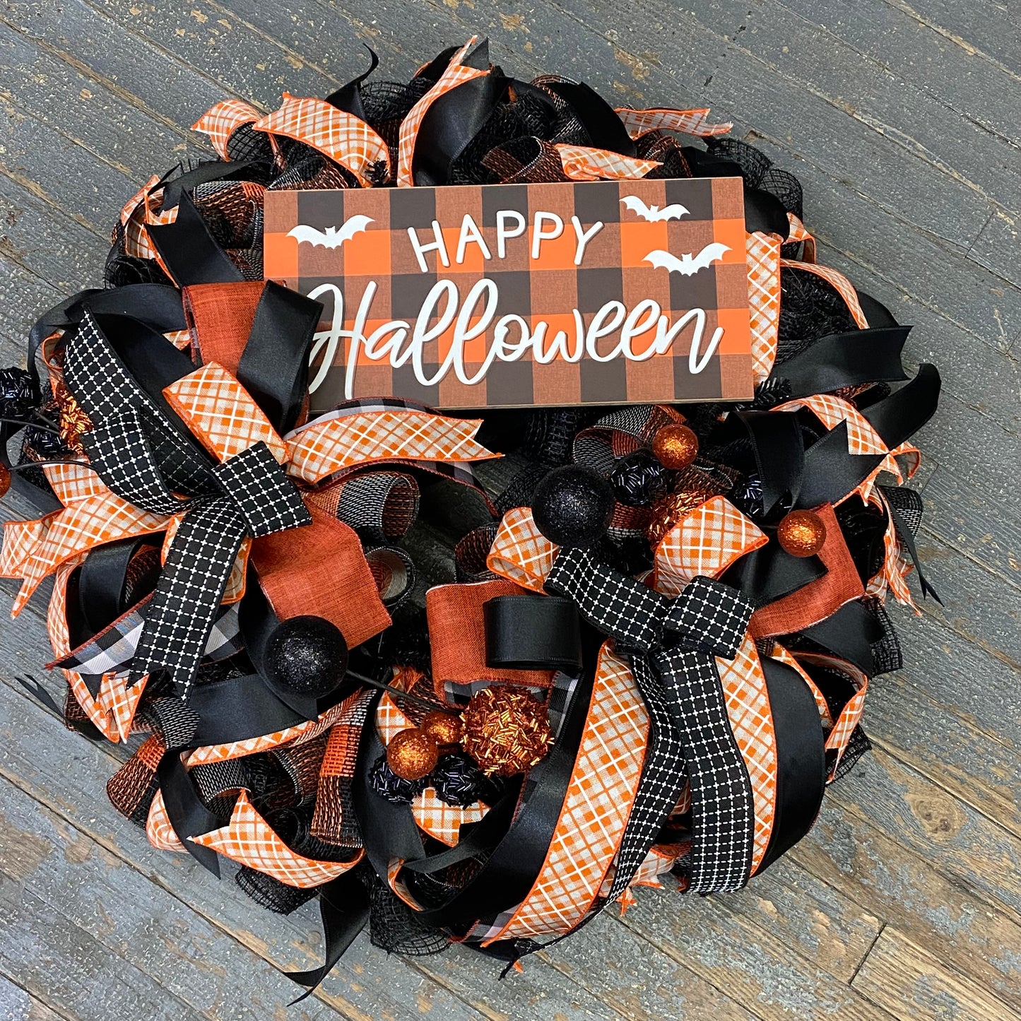 Happy Halloween Bat Burlap Holiday Wreath Door Hanger