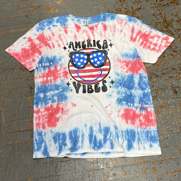 America Vibes Happy Face Tie Dye Graphic Designer Short Sleeve T-Shirt