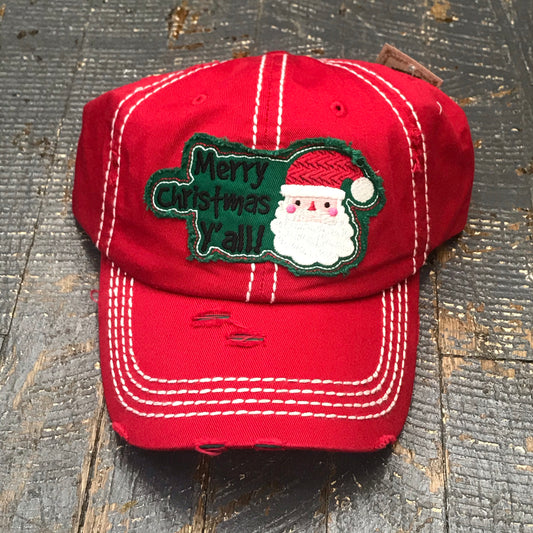Merry Christmas Y'all Patch Rugged Red Embroidered Ball Cap