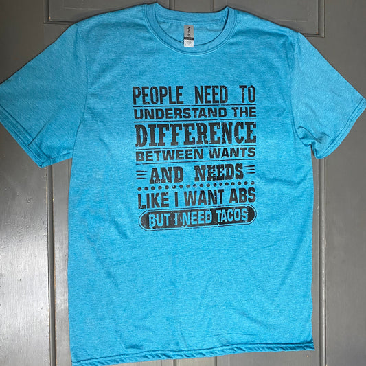Needs Wants Abs Tacos Graphic Designer Short Sleeve T-Shirt