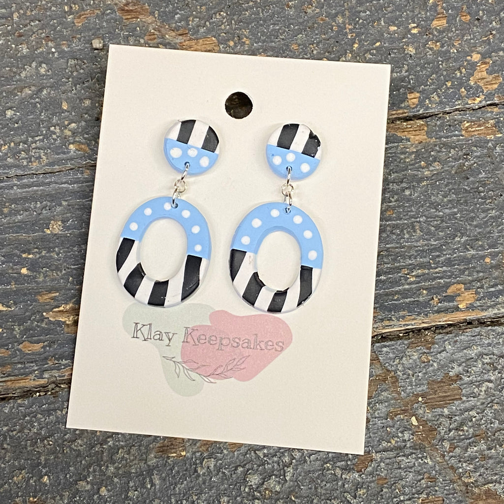 Clay Round Blue White Black Oval Post Dangle Earring Set