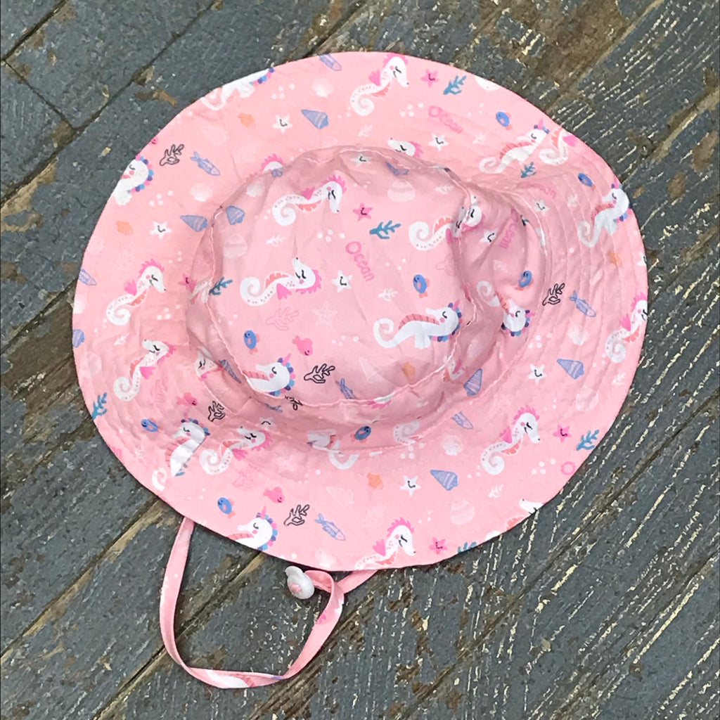 Infant Toddler Sun Hat Bucket Hat Drawstring Ball Cap Unicorn Seahorse