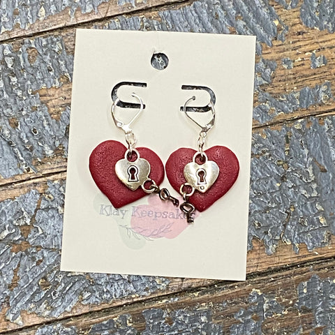 Clay Heart Lock Key Hook Dangle Earring Set