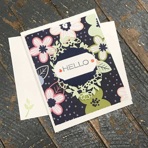 Hello Navy Bright Flower Handmade Stampin Up Greeting Card with Envelope