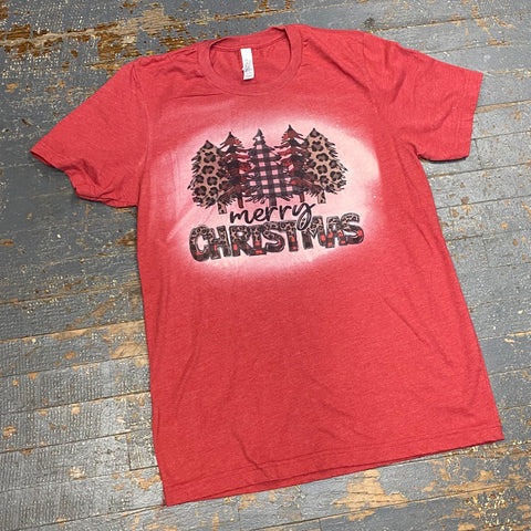 Merry Christmas Leopard Plaid Bleached Graphic Designer Short Sleeve T-Shirt