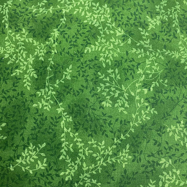 Keepsake Calico Quilt Fabric by the Yard Cotton Cloth Material Green Tonal Vine Leaf