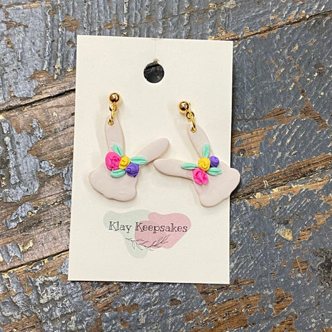 Clay Easter Bunny Floral Post Dangle Earring Set