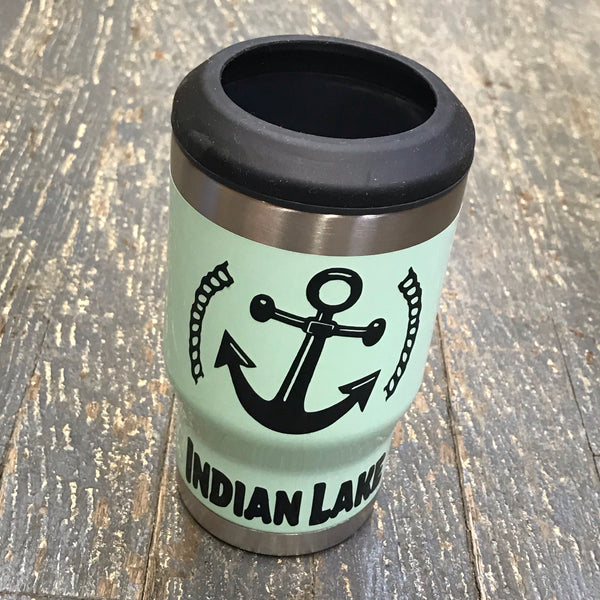 Indian Lake Nautical Anchor 14oz Double Wall Beverage Drink Tumbler Coozie Mint