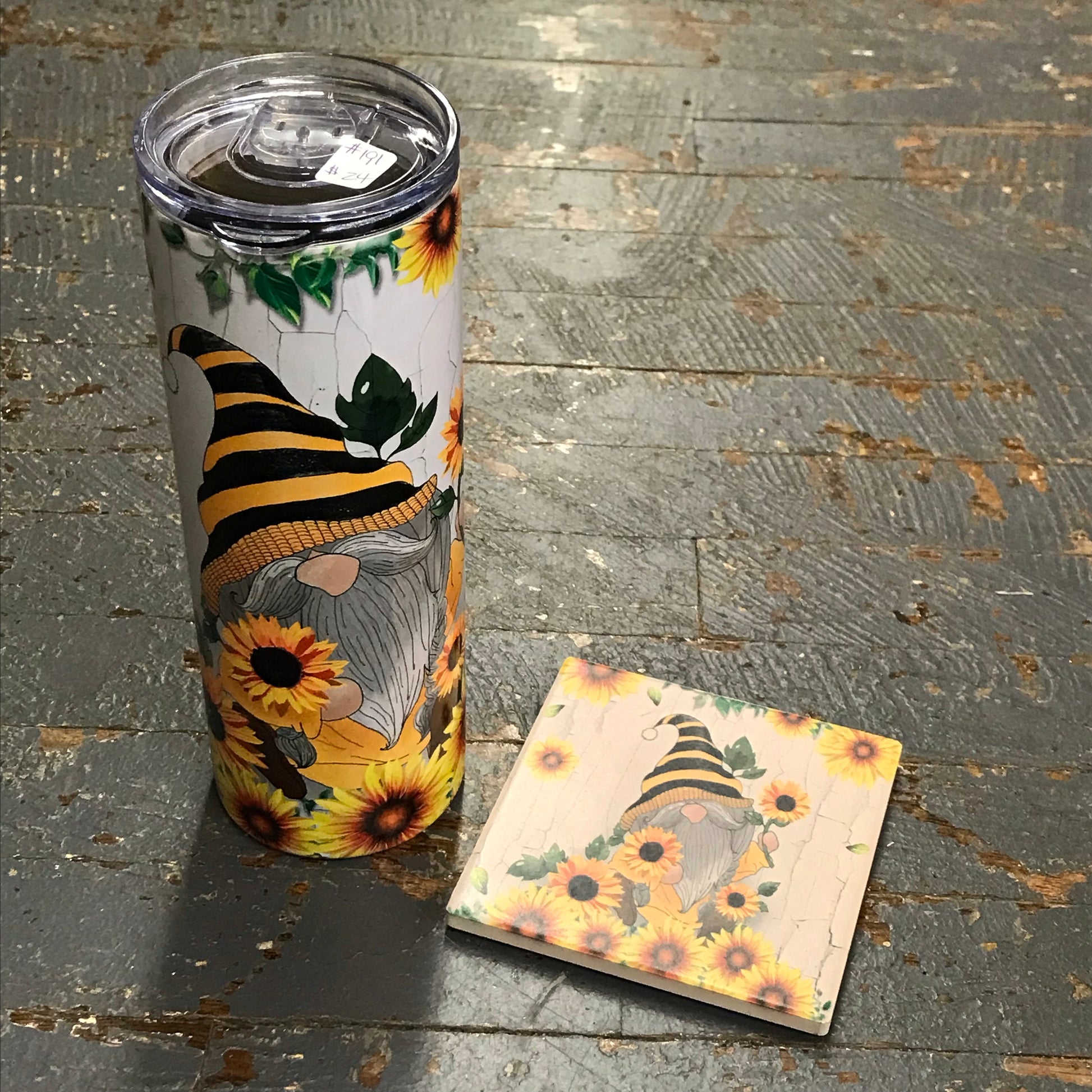 Tumbler Sunflower Gnome Tall Skinny Coaster Set