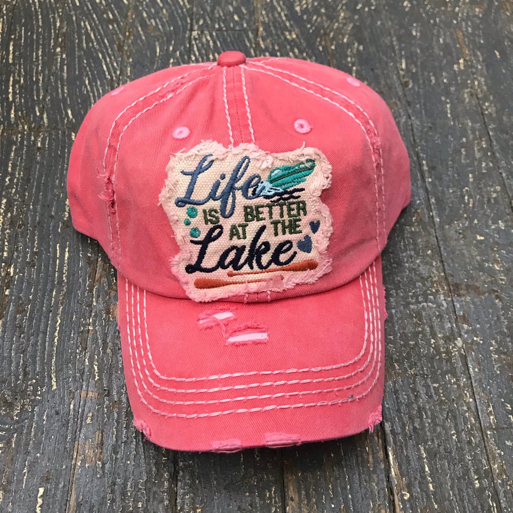 Life is Better at the Lake Patch Embroidered Rugged Coral Pink Ball Cap