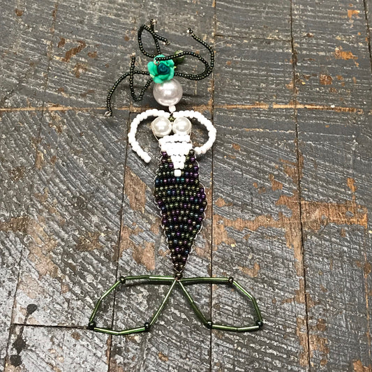 Beaded Mermaid Ocean Art with Stand Green Tones