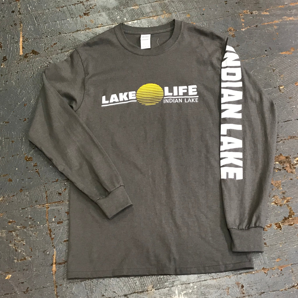 Lake Life Indian Lake Sun Grey Graphic Designer Long Sleeve T-Shirt Tee