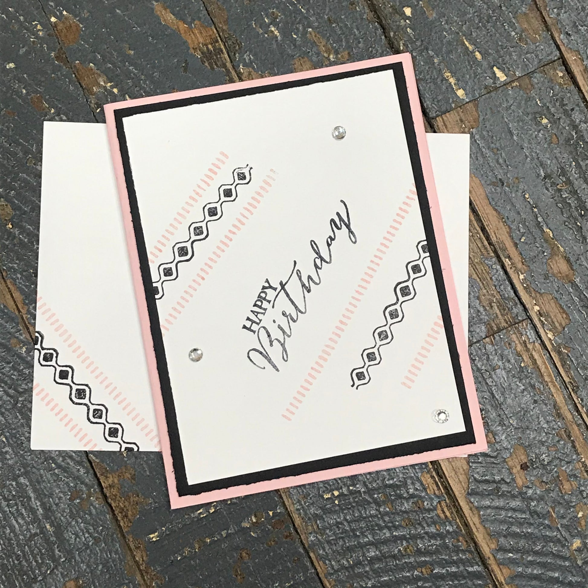 Happy Birthday Pink Black Handmade Stampin Up Greeting Card with Envelope