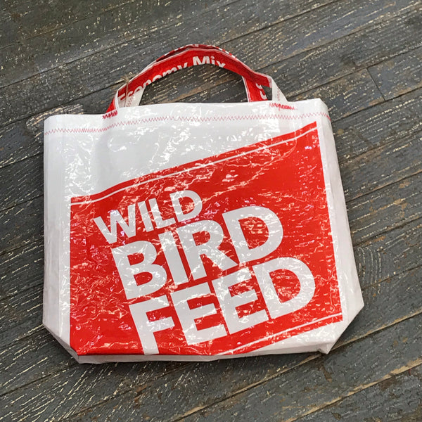 Upcycled Tote Purse Feed Bag Handmade Medium Red Wild Bird Seed Handle Bag