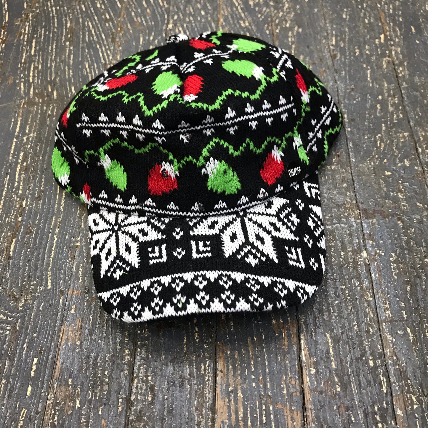 Uncle Bobs Flashing Light Up Christmas Hat Ball Cap Black Green