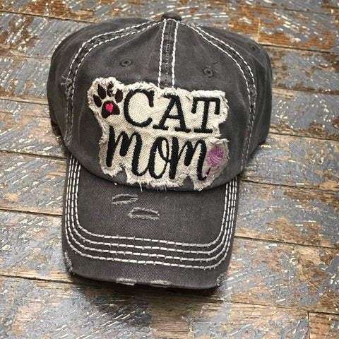 Cat Mom Hat Black Embroidered Ball Cap