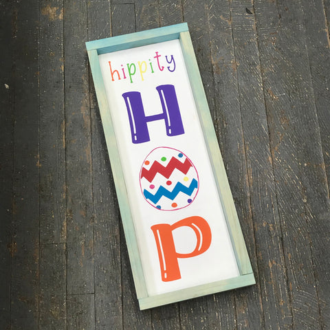 Hippity Hop Egg Hand Painted Wooden Primitive Rustic Easter Holiday Sign