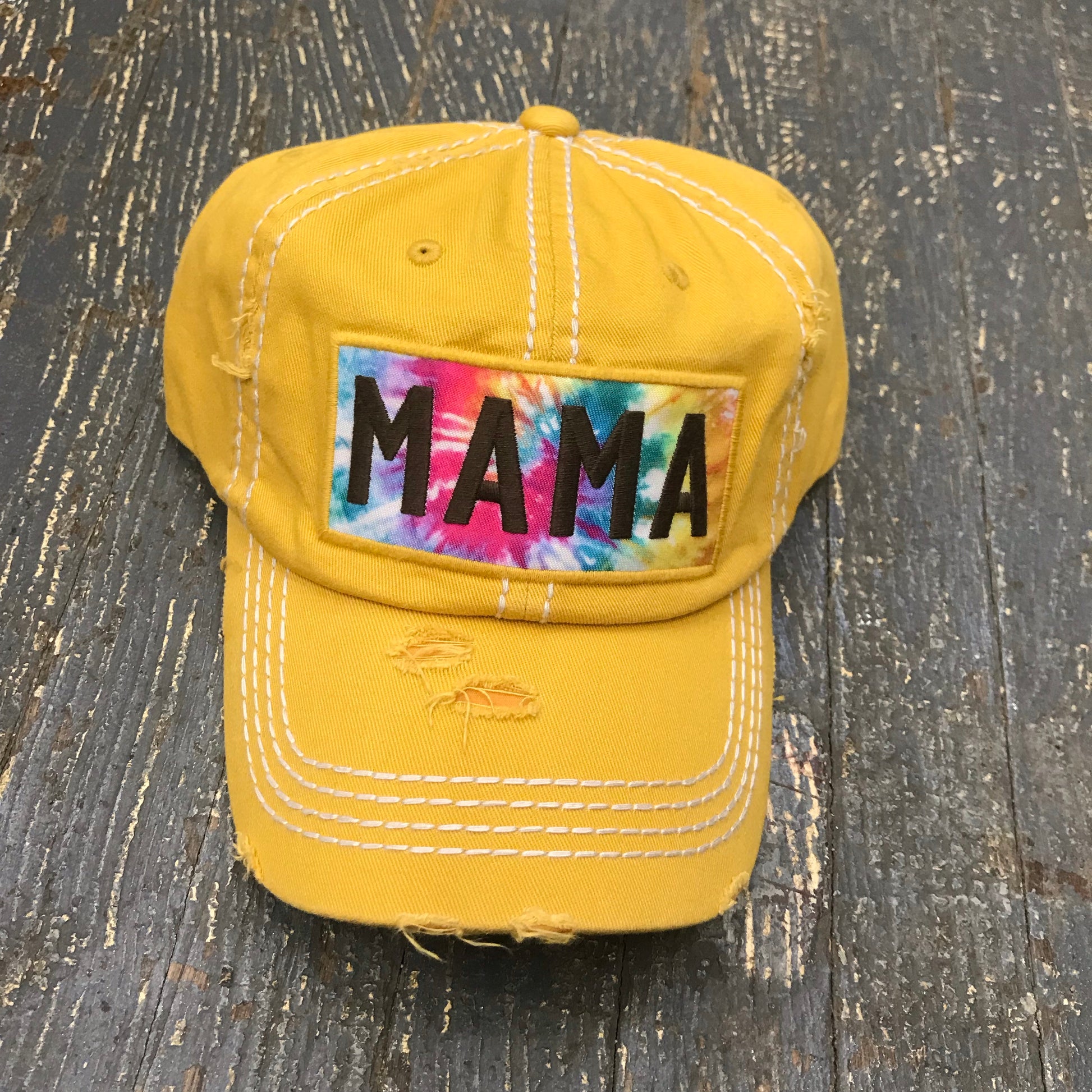 Mama Tie Dye Rugged Mustard Yellow Embroidered Ball Cap