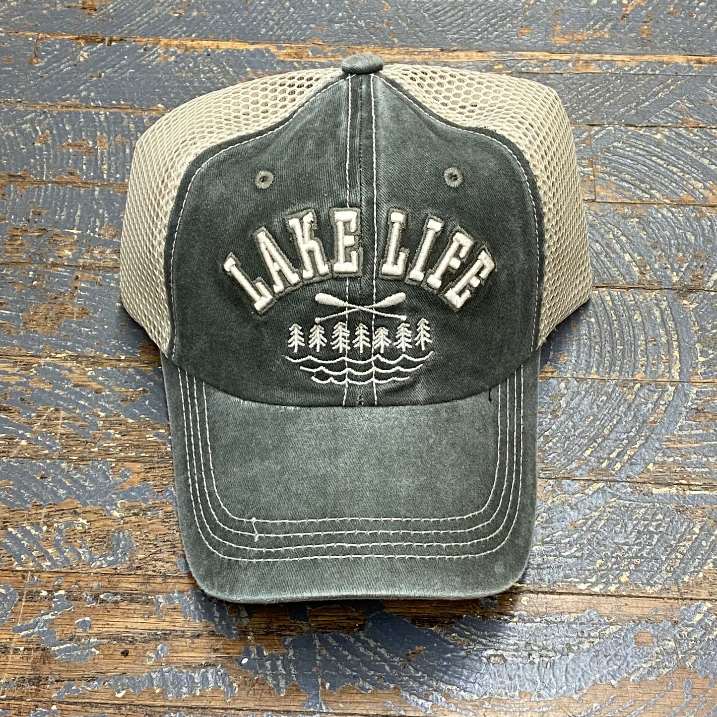 Lake Life Paddle Hat Grey Embroidered Trucker Ball Cap