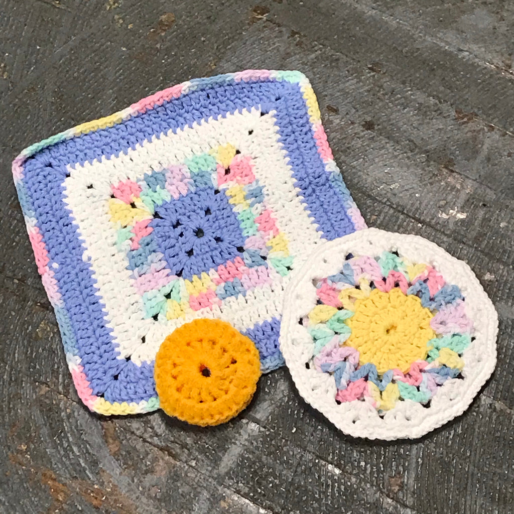 Crocheted Kitchen Set Dishcloth Rag Pot Holder Scrubbie Combo Multi Color Yellow Scrubbie