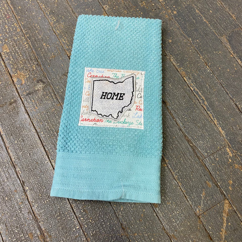 Kitchen Hand Towel Quilt Cloth Ohio Home Embroidered Blue