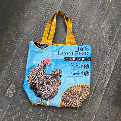 Upcycled Tote Purse Feed Bag Handmade Medium 16% Layer Feed Chicken Seed Handle Bag
