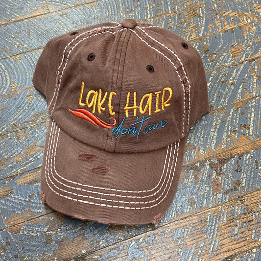 Lake Hair Don't Care Brown Rugged Embroidered Ball Cap
