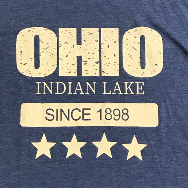 Indian Lake Ohio 1898 Athletic Blue Short Sleeve T-Shirt Graphic Designer Tee