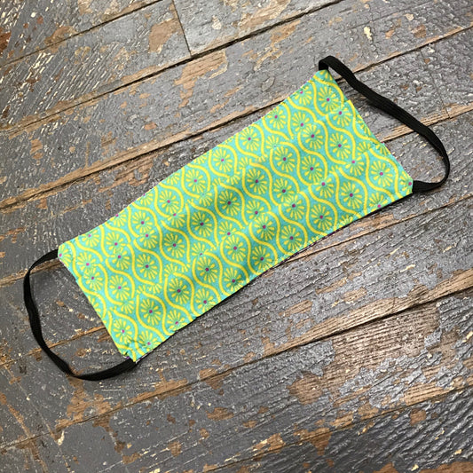 Geometric Flower Green Purple Handmade Cotton Cloth Face Mask Reversible Reusable