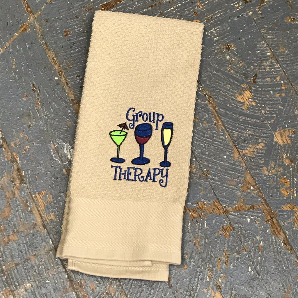 Embroidered Hand Towel Tan Group Therapy Wine Glass Drinking