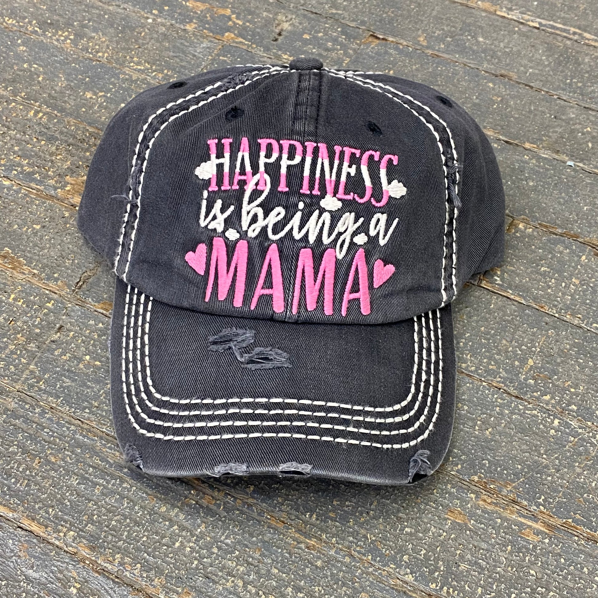 Happiness Being Mama Rugged Black Embroidered Ball Cap